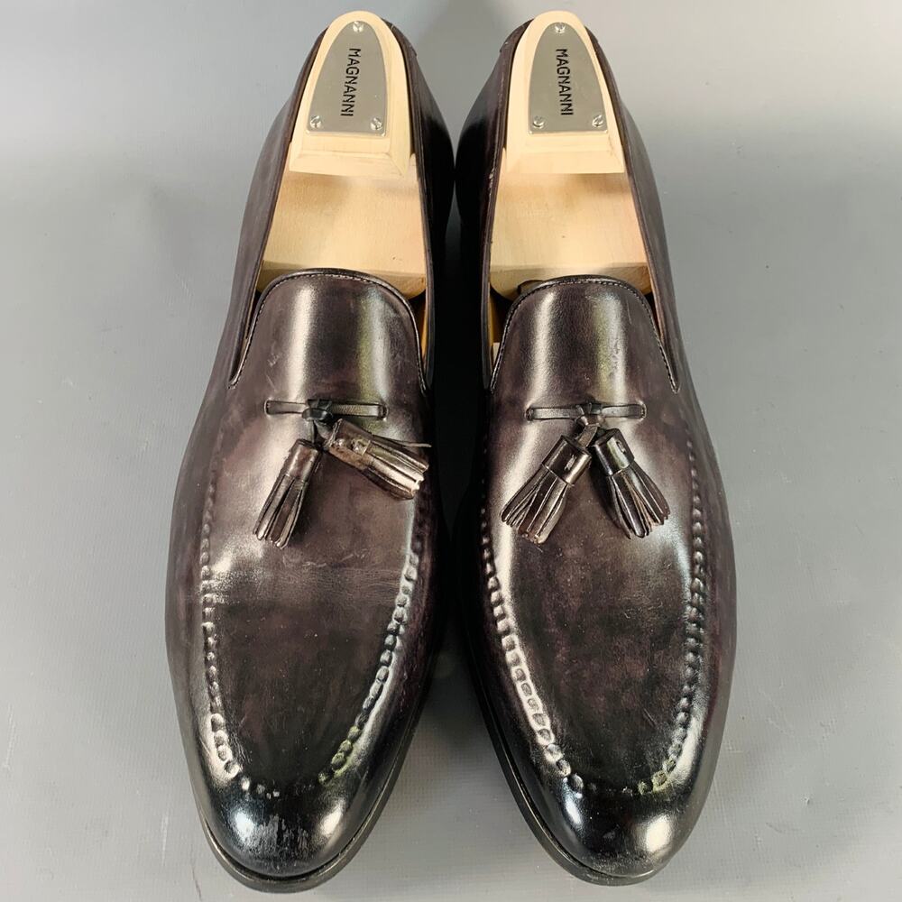 MAGNANNI Size 11 Black Leather Tassels Slip On Loafers - Picture 4 of 9